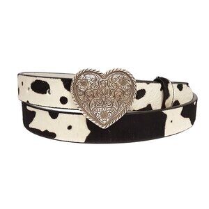 Western Silver Heart Buckle in Cow Hair Leather